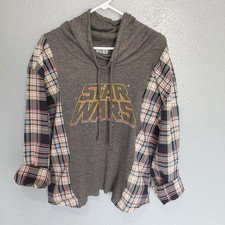 Star Wars Fifth Sun Cowl Neck Pullover Womens L Upcycled Handmade Gray