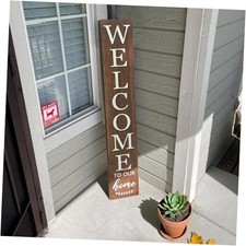 Vertical Wood Welcome Sign for Front Porch Vertical Decorative Sign Front brown