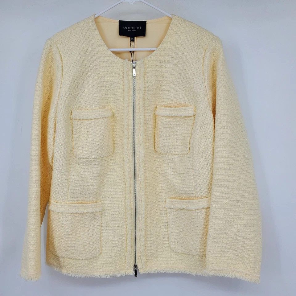 NUEVO CON ETIQUETAS Chaqueta Blazer Lafayette 148 Natillas Cremallera Bolsillo Tweed 14W Dinero Antiguo Lujo Foto 2 de 4