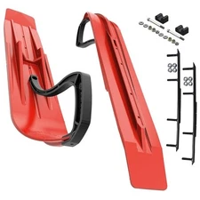 Slydog Powder Hound 8" Lava Red Skis w/4" Round Bar Complete Kit Polaris