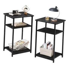  End Tables Living Room Set of Black End Table for Two, Narrow 2 Relief Black
