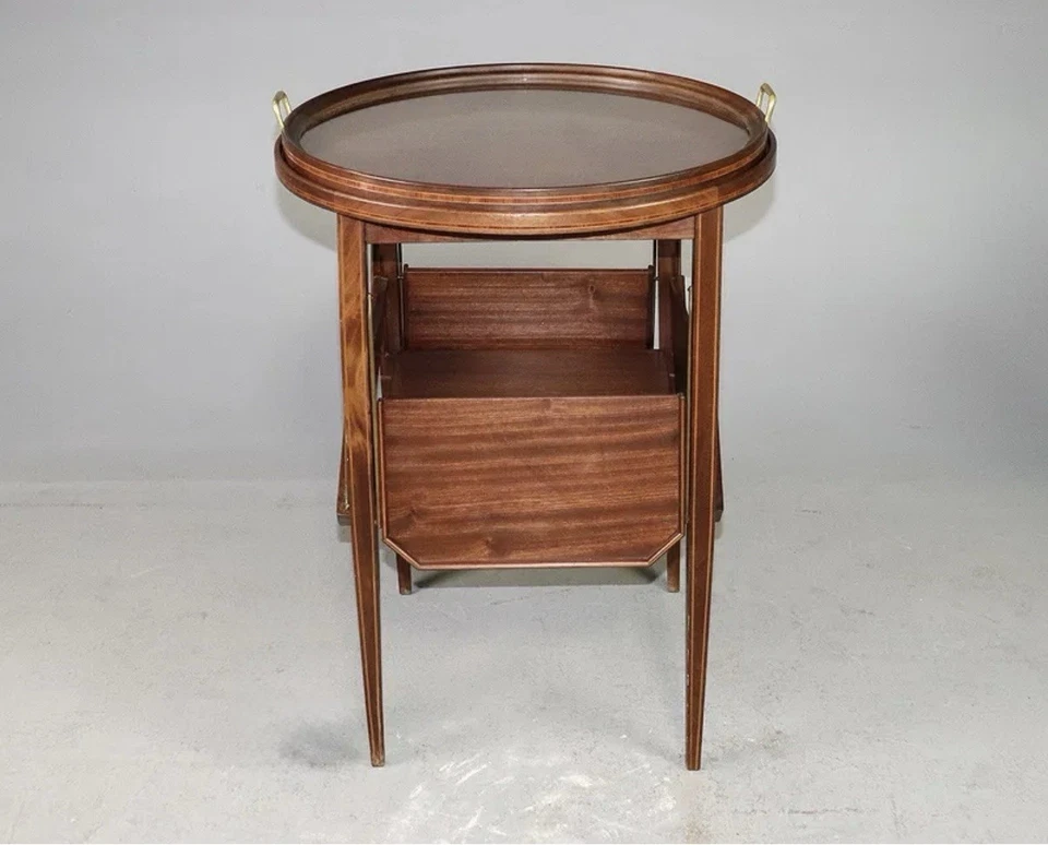 "Mesa de té francesa vintage con tapa de vidrio de dos niveles, 31"" de alto x 33"" de diámetro" Foto 2 de 4