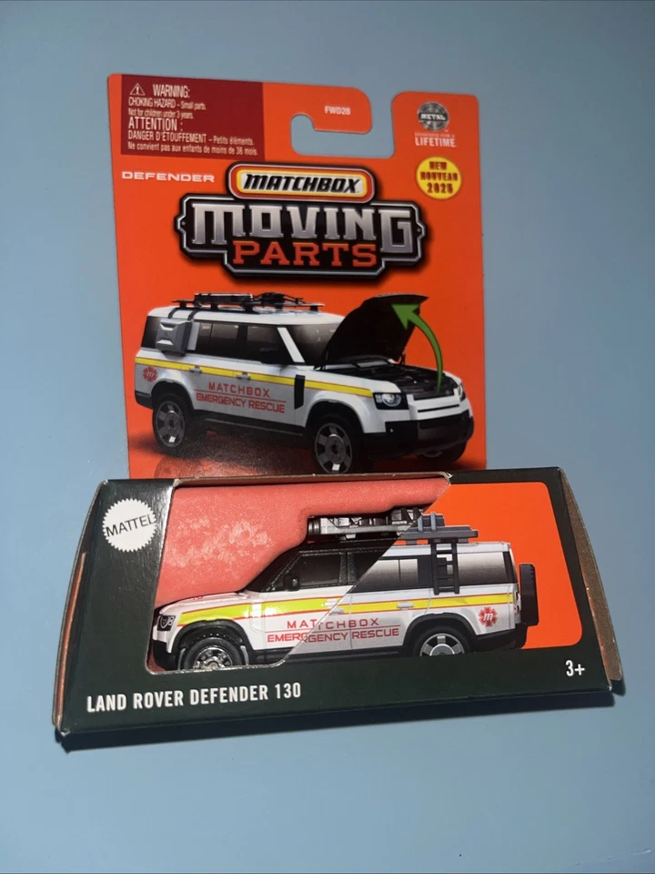 Matchbox 2025 Moving Parts Land Rover Defender 130 White Emergency Rescue #24 - Image 2 of 4