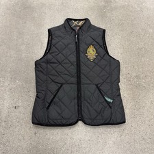 VTG Ralph Lauren Reversible Quilted Vest Black Equestrian Print Crest Womens M
