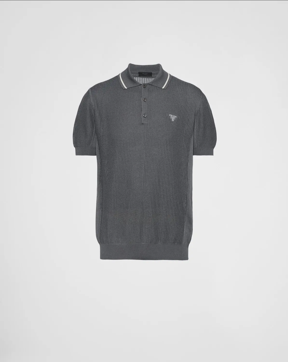 Prada Silk/Cotton Mesh Knit Polo Grey Size 50EU | eBay