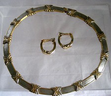 SET OF GOLD AND SILVER TONE NECKLACE WITH MATCHING EARRINGS CLIP ONS
