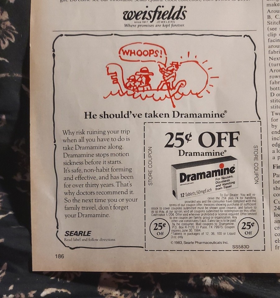1983 print ad-Dramamine-Whoops from a Gondola-25 cent coupon | eBay