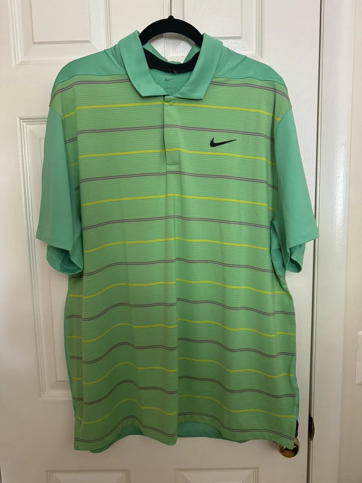 Nike Tiger Woods Men XL Dri-FIT ADV Stripe Golf Polo Green/Black/Pink DR5318-363 - Image 2 of 4