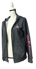 Adidas Women s Linear Full Zip French Terry Hoodie, Dark Heather Gray, Sz. M