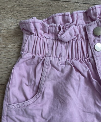 Preciosos Pantalones Cortos de Denim Rosa Claro Bolso de Papel Elástico Cintura Alta Talla 6 H&M - Imagen 3 de 10