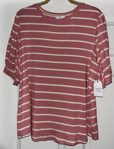 Woman’s Dusty Pink White Stripped Top NWT SIZE XL Very Cute! Casual Top Comfy
