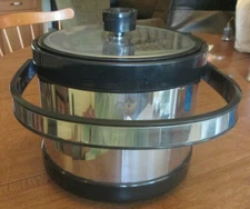 Vtg Atapco Ice Bucket Chrome Black Mid Century Modern Barware 8" Art Deco Tool