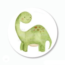 48 GREEN DINOSAUR LABELS DINO FAVORS BRONTOSAURUS SCRAPBOOK STICKERS 1.2" ROUND