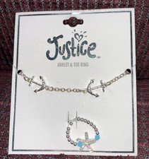 JUSTICE ANCHORS/STARFISH ANKLET TOE RING JEWELRY SET SHIMMERING SUPER CUTE