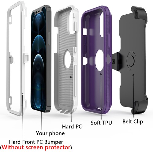 For iPhone 15 Pro Max 14 XR 13 12 Rugged Hybrid Defender Case Belt Clip Holster - Picture 43 of 44