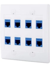 - Cat6 Keystone Ethernet Wall Plate Female to Female - White 8 Port