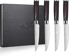 Steak Knives Set of 4, Serrated Steak Knives- Stainless Steel Dinner Steak Knive