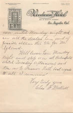 Los Angeles CA Woodward Hotel 1921 Letter Handwritten Charles Mallet Fresno Tile