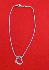 9 1/2 INCH 14KT WHITE GOLD EP 1.6MM SNAKE CHAIN ANKLET  WITH FLOATING HEART