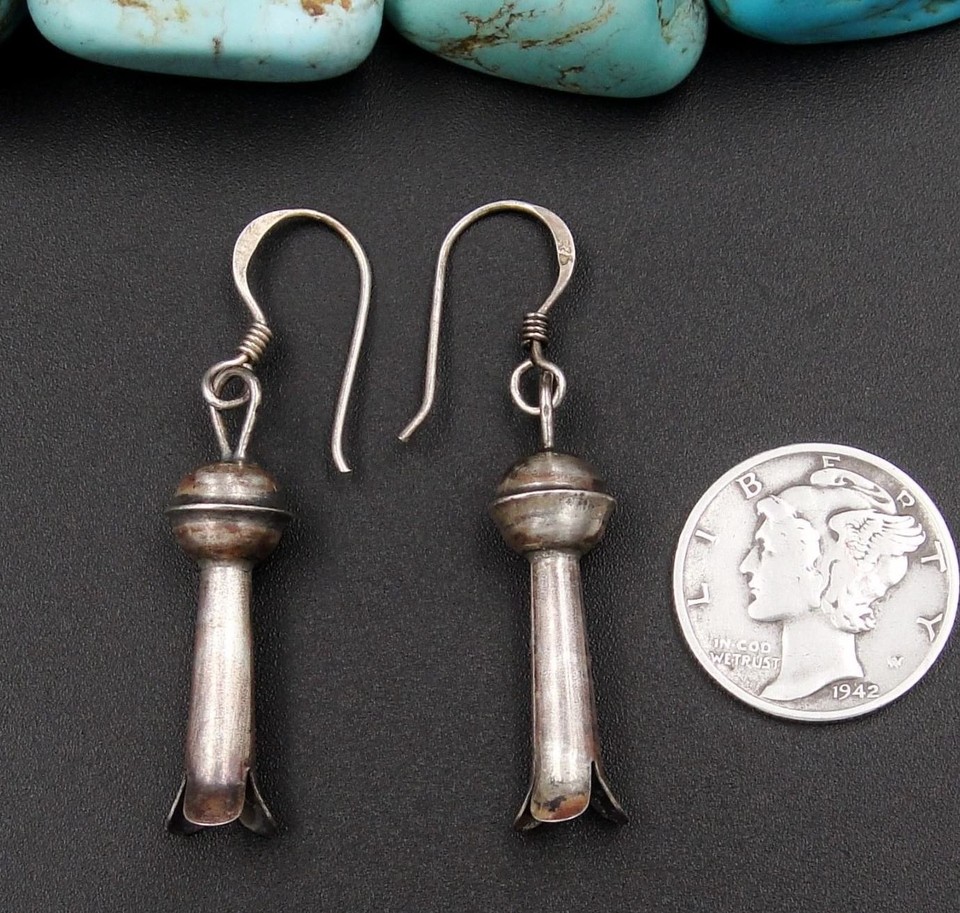 SQUASH BLOSSOM Vintage Navajo EARRINGS Old Pawn Classic STERLING SILVER