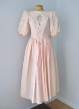 Vtg 80s Gunne Sax Pink Taffeta Lace Tea Dress Prom Wedding Tulle Crinoline 10