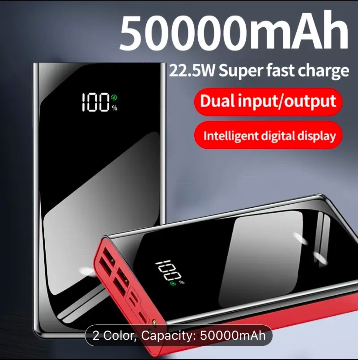 50000mAh Fast Charging Power Bank with USB-C and Dual USB Ports-image