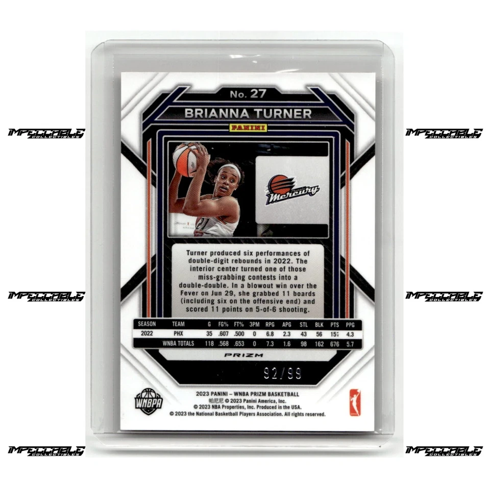 2023 Panini Prizm WNBA - Orange Prizm #27 Brianna Turner /99 - Image 2 of 2