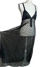 Vtg NightGown Negligee Pandora Nylon Chiffon CLOVER   Full Sweep Black M L 36