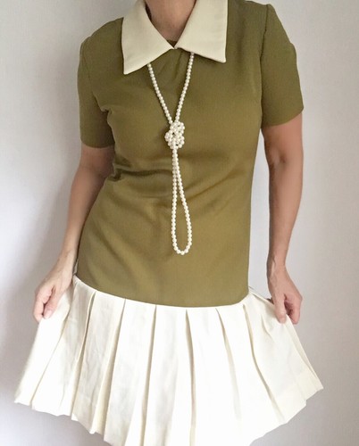Vintage 60s Doing 20s Colorblock Pleated Dress Oli