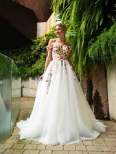 Princess 3d Flowers Lace Wedding Dresses A-Line Off The Shoulder Prom Gowns