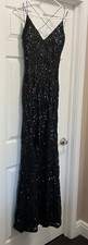 Windsor Black Sequin V-Neck Spaghetti Strap Long Gown Dress Women S