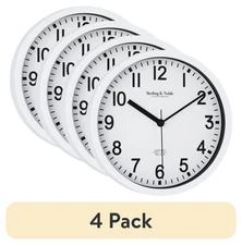 (4 pack) Mainstays Basic Indoor 8.78" White Analog Round Modern Wall Clock