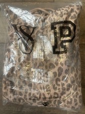 NEW Victorias Secret PINK L Leopard Campus Half Zip Hoodie Brown Foil Logo Large