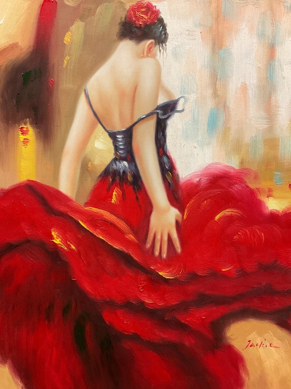 Oil Painting 20x24" Spanish Dancer in red and purple dress