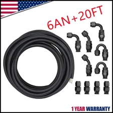 6AN 20FT Fuel Line Hose Kit Nylon Stainless Steel Braided Oil Hose 10 Fittings