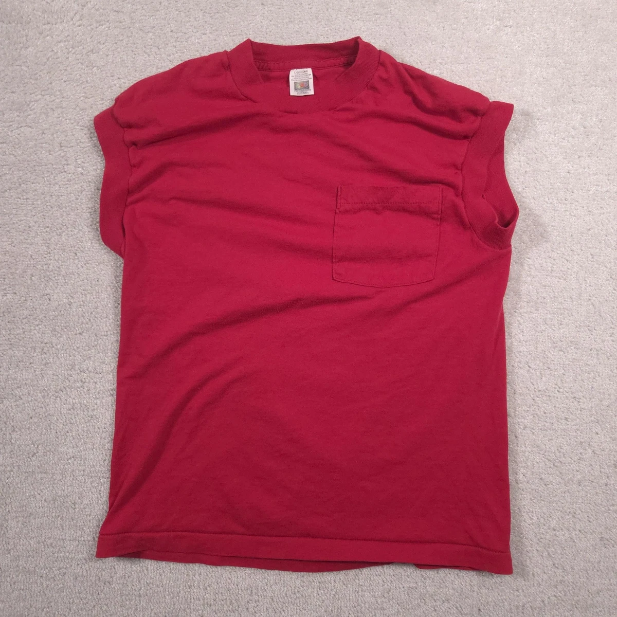 Fruit Of The Loom Shirt Mens Large Red Pocket Sleeveless Cutoff 