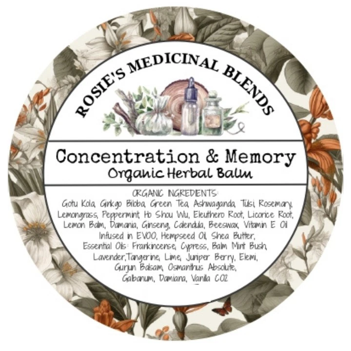 Concentración y memoria | Bálsamo herbal orgánico | Inteligente | Mente | Cerebro | Estudio Foto 3 de 4