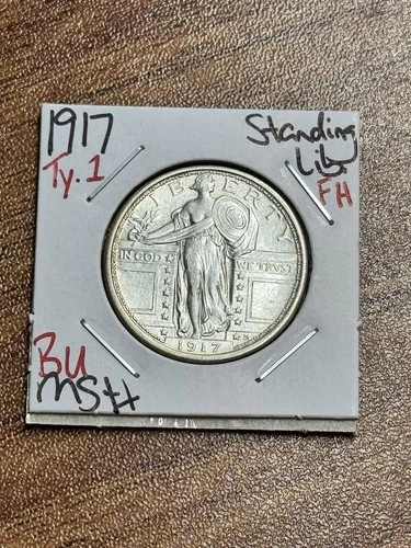 1917 P Type 1 Standing Liberty Quarter Full Head BU Great Eye Appeal (Raw18017)