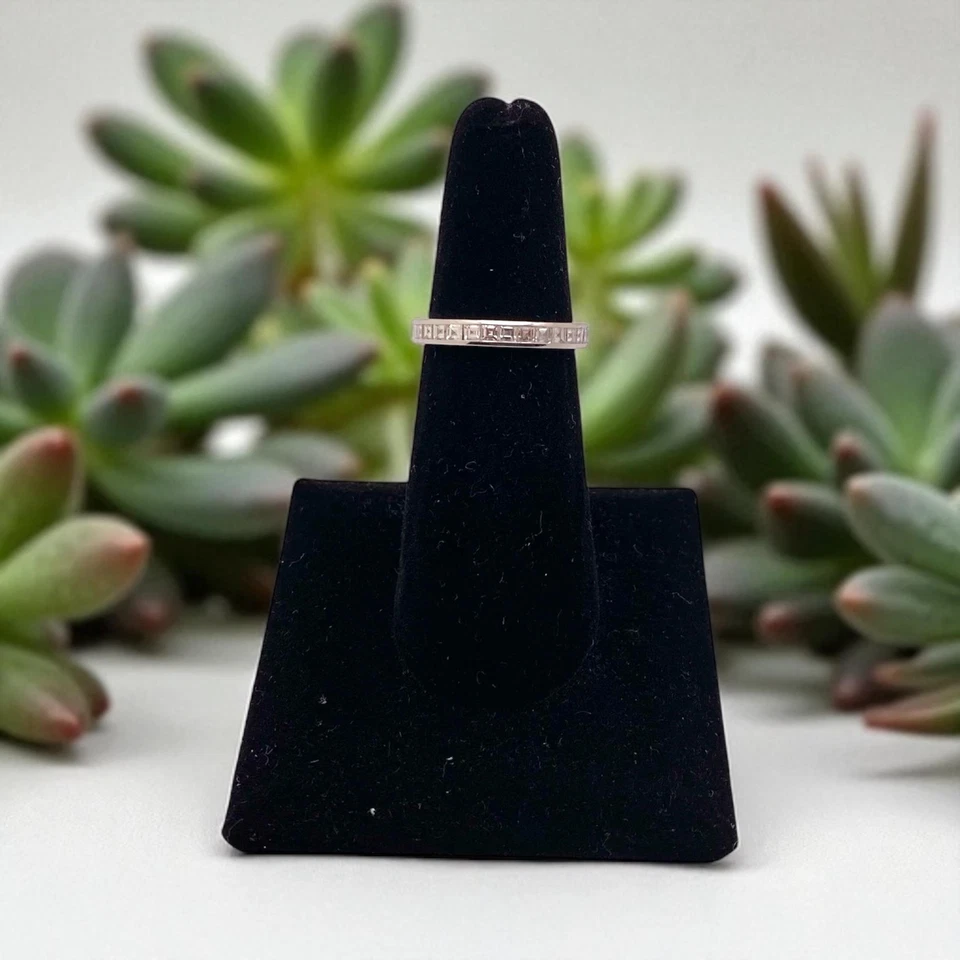 Vintage Platinum Natural Square French Cut Diamond Channel Eternity Band Ring - Image 2 of 4