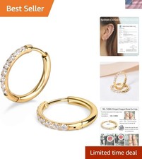 Small Surgical Steel Huggie Hoops with Cubic Zirconia - Ideal for Sensitive Ears