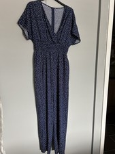 LADIES BLUE/WHITE SPOTTED JUMPSUIT size L Worn as seen Excellent condition