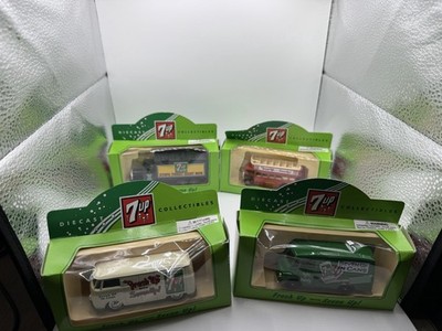 Lot of 4 Vintage 7UP Diecast Collectibles Trucks Bus Van Sealed Advertisin