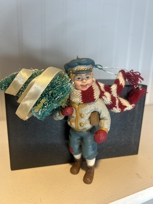 Vintage Kurt S. Adler Tiny Tim Christmas Carol Boy w/ Tree Ornament God Bless Us