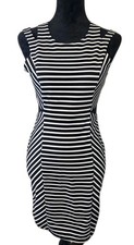 FOREVER 21 XXI Black White Striped L Fitted Stretch Dress Side Shoulder Cutouts