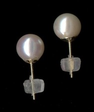14K Solid Yellow Gold 6mm Round Cream White Pearl Bead Stud Earrings Ku