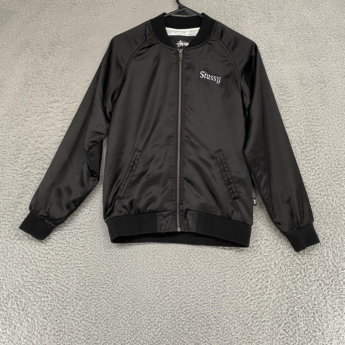 ジャケット・アウター Stussy bomber jacket Stussy Bomber Jacket Mens XS Black Satin California Embroidered