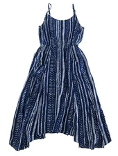 Cabi 100% Rayon Blue White Spaghetti Strap Pocket Long Maxi Tank Slip Dress M