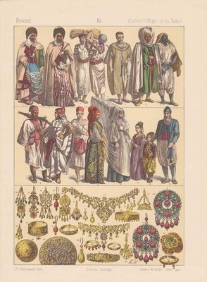 Araber Kabylen Juden Trachten Schnuck LITHOGRAPHIE von 1883