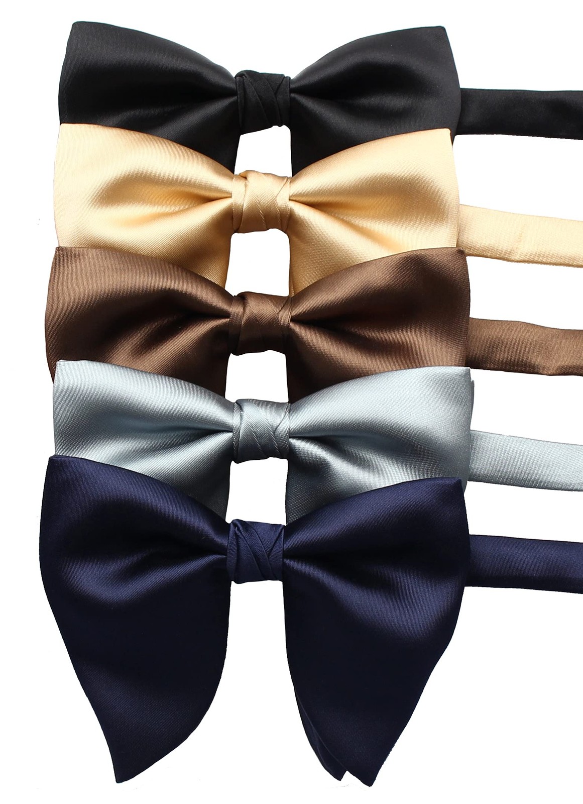 Mens Oversized Satin Silk Bow Tie Solid Color Formal Tuxedo Big C- Champagne