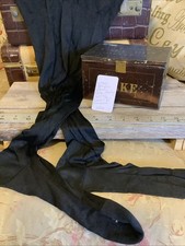 2526 Antique 1900s Edwardian Black Silky Long Socks Stockings